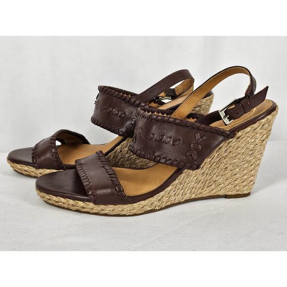 JACK ROGERS VANESSA JUTE WOMEN'S EXPRESSO BROWN LEATHER WEDGE SANDALS SIZE 9M - Picture 2 of 13